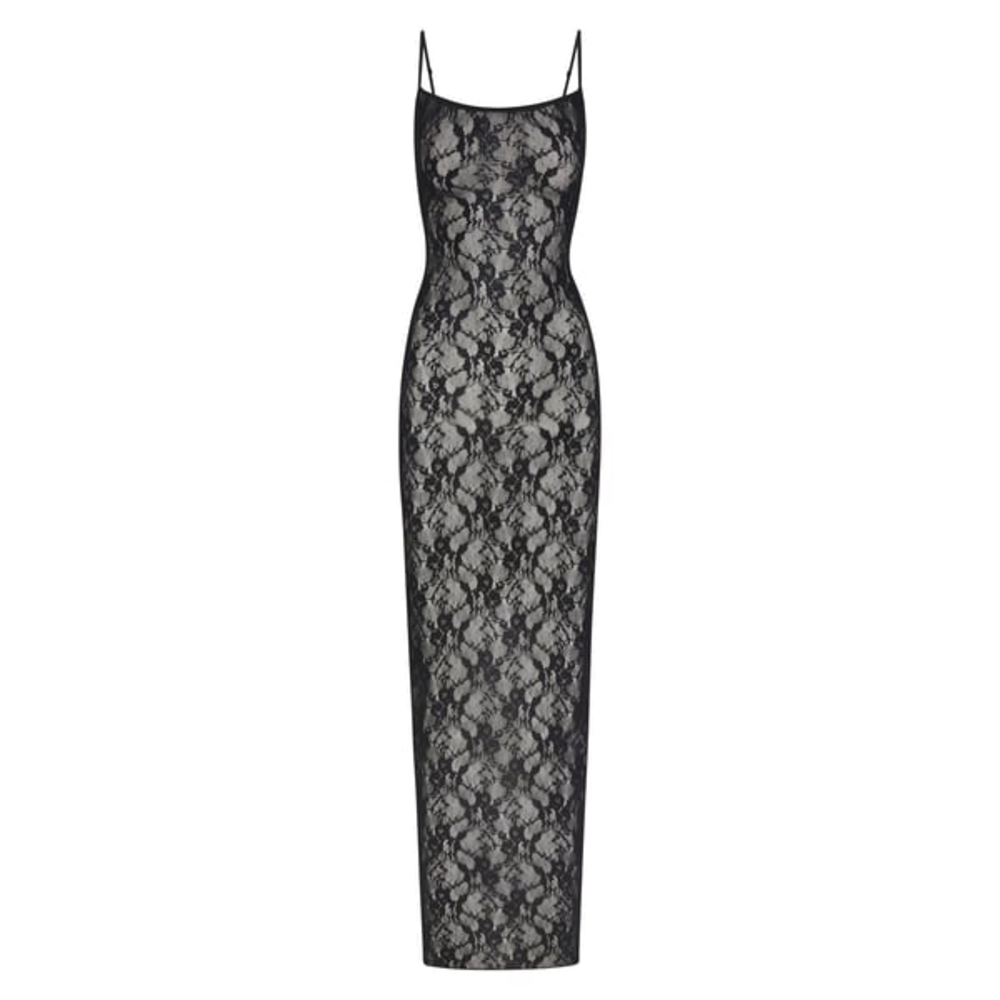 NEW Skims Stretch Lace Cami Long Dress | Onyx